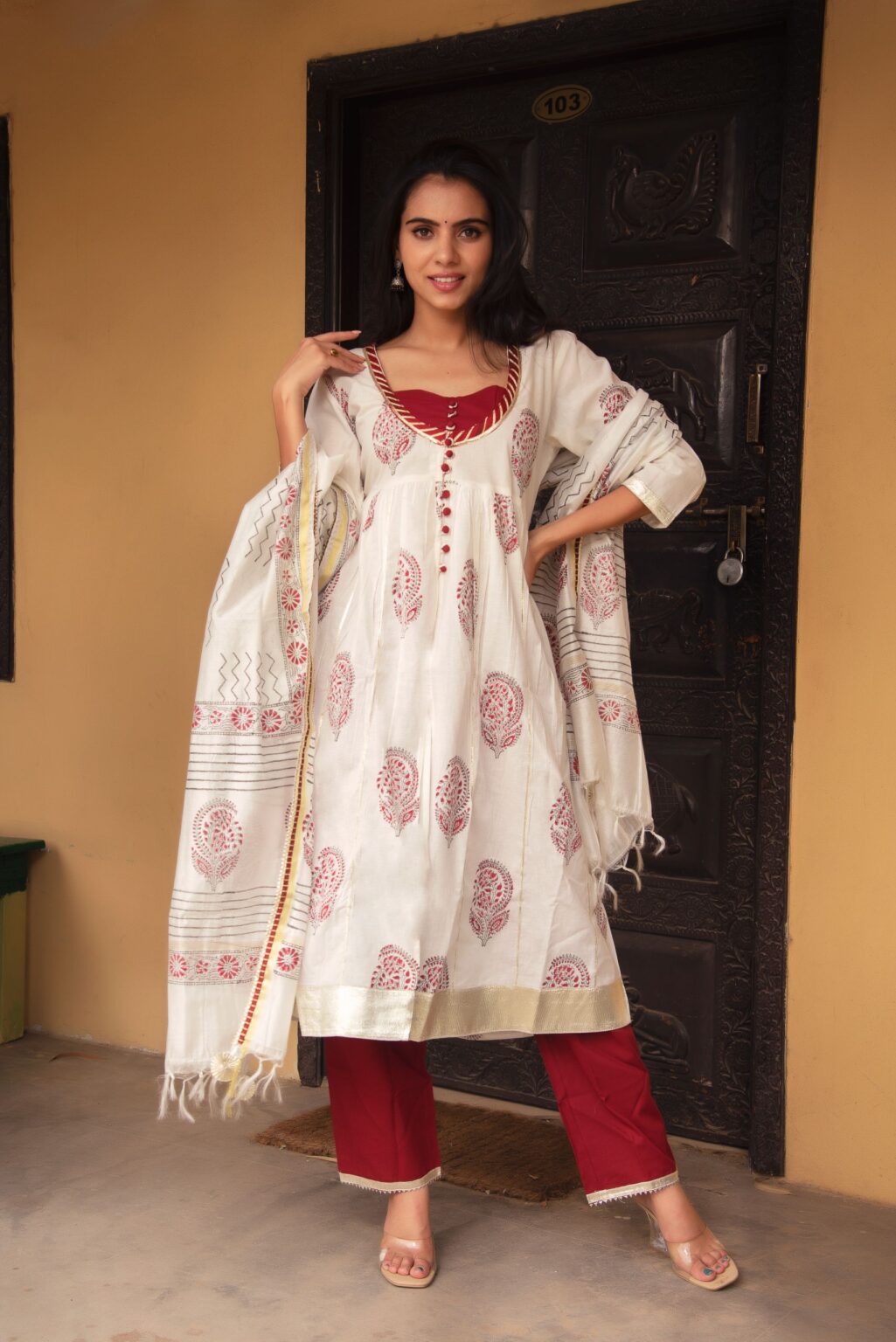 Sutra Maroon cotton Anarkali set