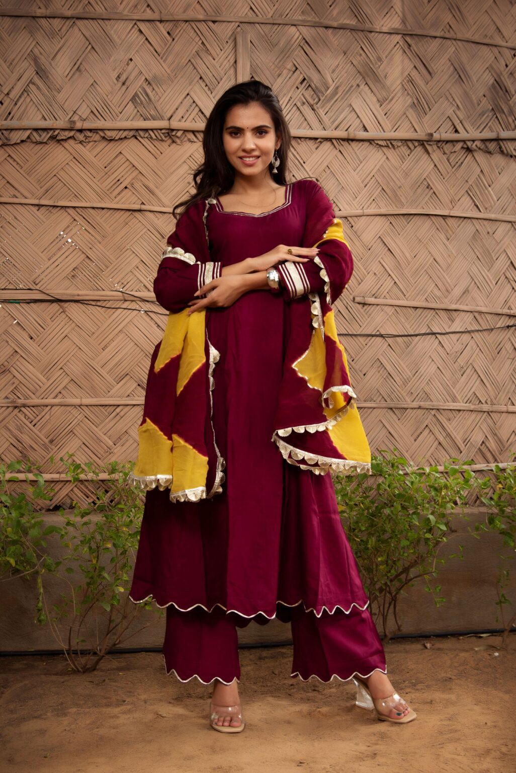 Raina Burgundy Rayon Anarkali Set