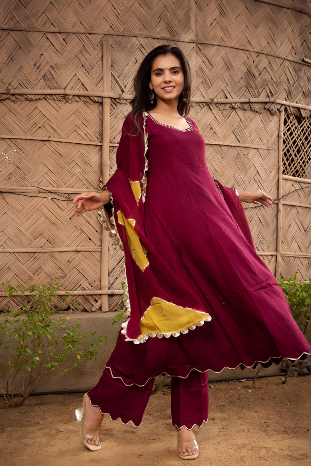 Raina Burgundy Rayon Anarkali Set