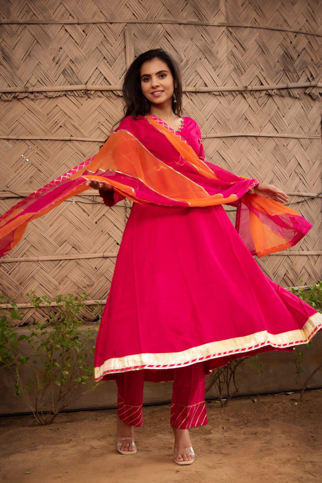 Saanjh Magenta Pink Rayon Anarkali -Set of 3